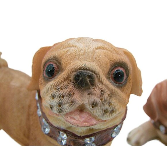 Set of 2 Pug Dogs Figurines Jeweled Collars Collectible Display Decorations 4x4" - Picture 8 of 12